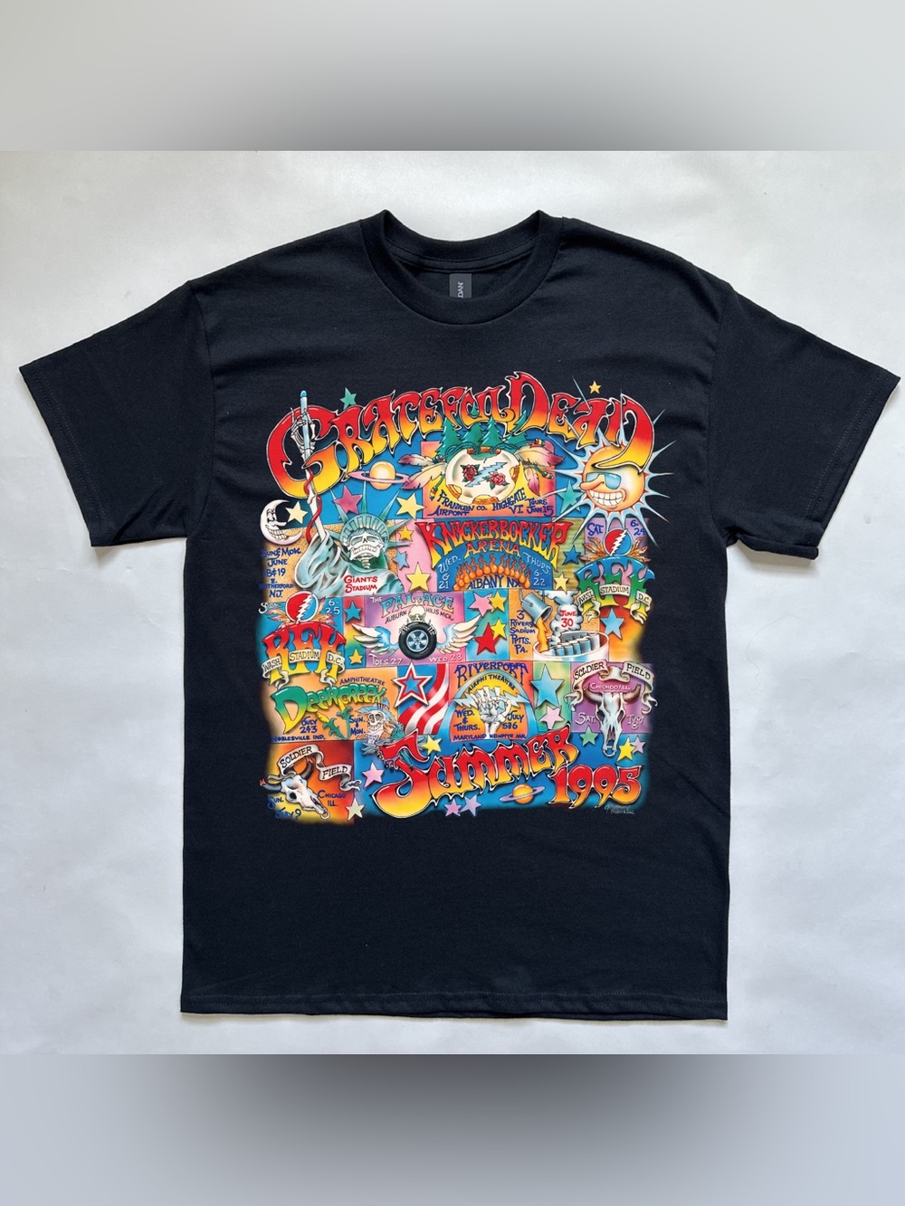 Grateful Dead summer 1995 stadium tour tee calendar illustration psychedelic tee